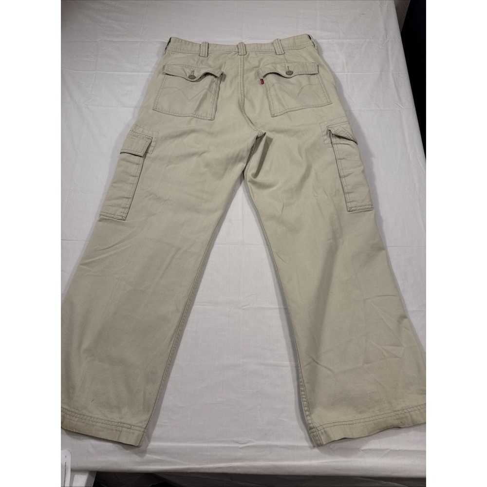 PANTS CARGO Levis  Mens 36X32 Khaki Beige Flat Front Chino Pockets - Picture 7 of 9